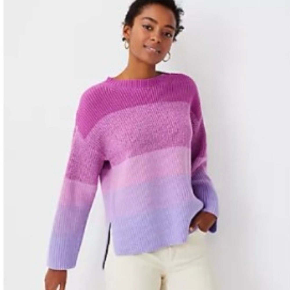 Ann Taylor Pink‎ and Purple Color Block Knit Sweater Women's Size Medium